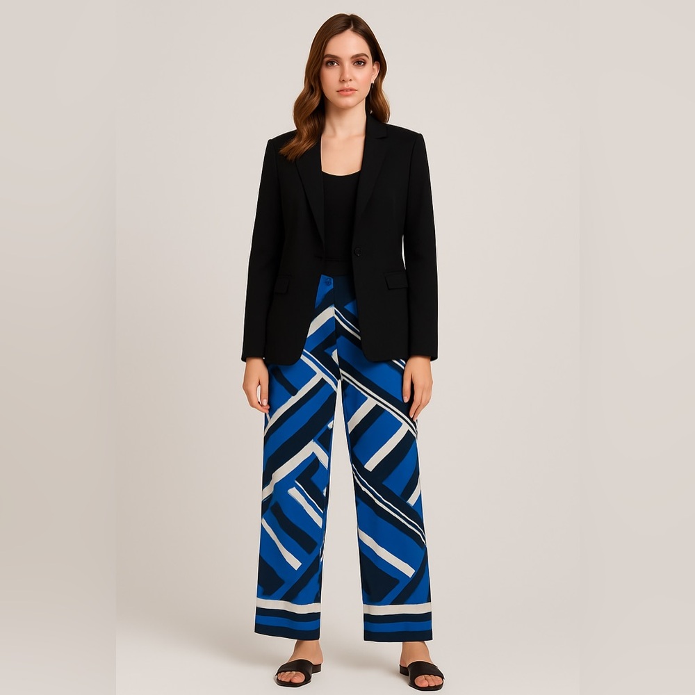 Stylish Blue Geometric Women's Lightweight Summer Pants